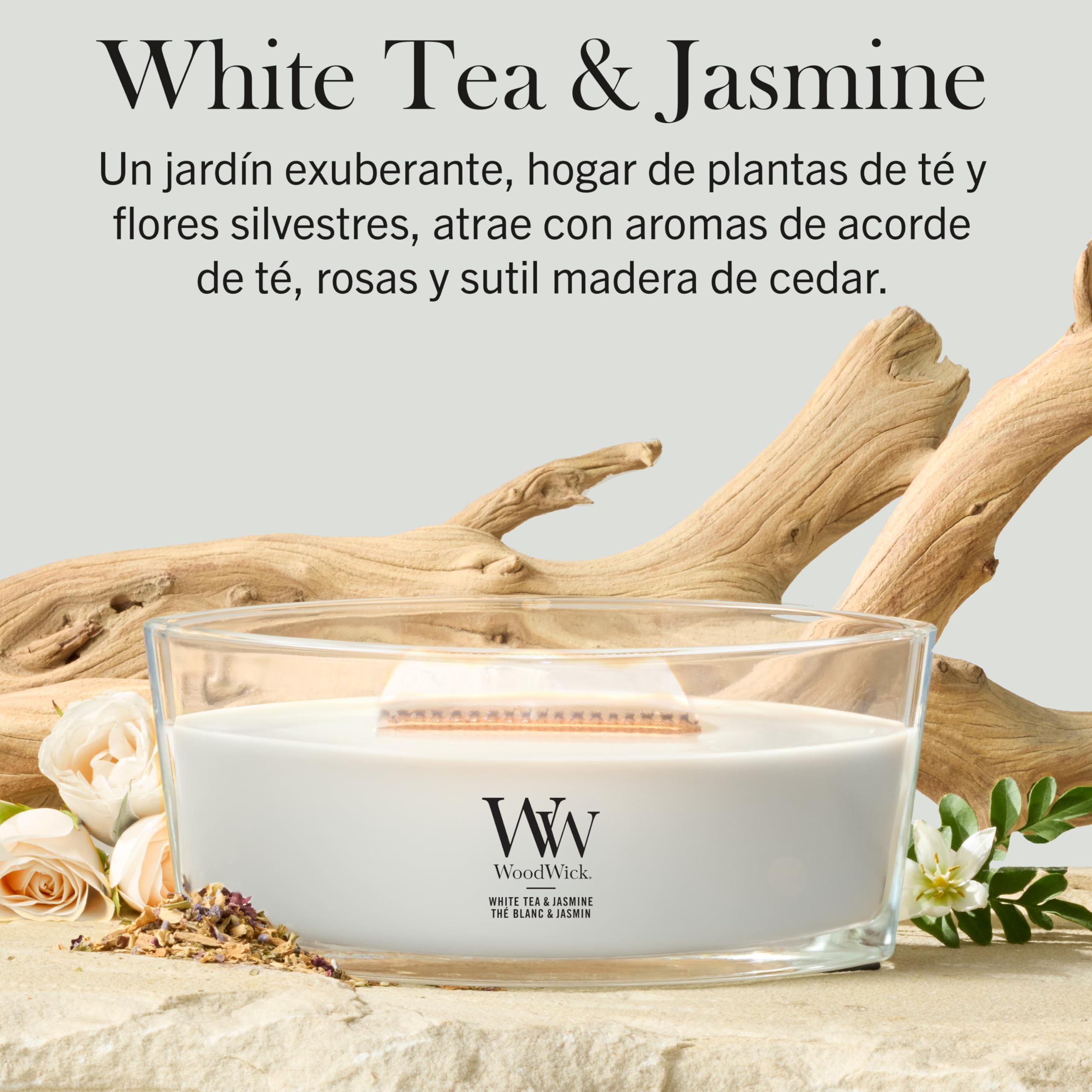 WoodWick | Vela Elíptica | Té Blanco y Jazmín | Gran regalo para mujeres