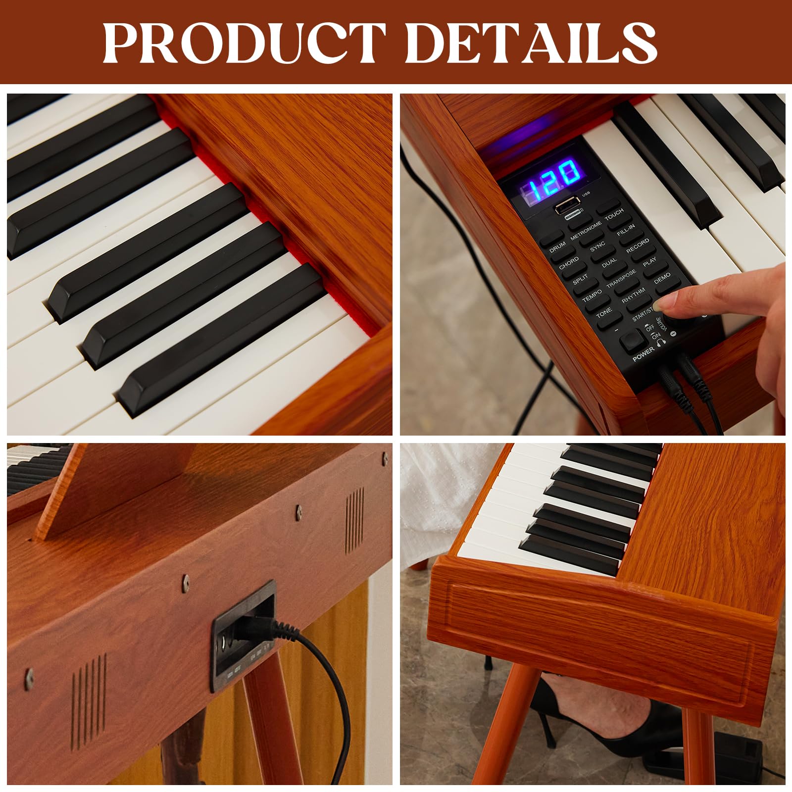 digital Piano 88 Key Semi Weighted Keyboard,Full-size Electric Piano for Beginners,with Sheet Music Stand,Pedal,Power Adapter,Headphone Mode,USB-MIDI (KU-3506 Digital Piano with Stand)