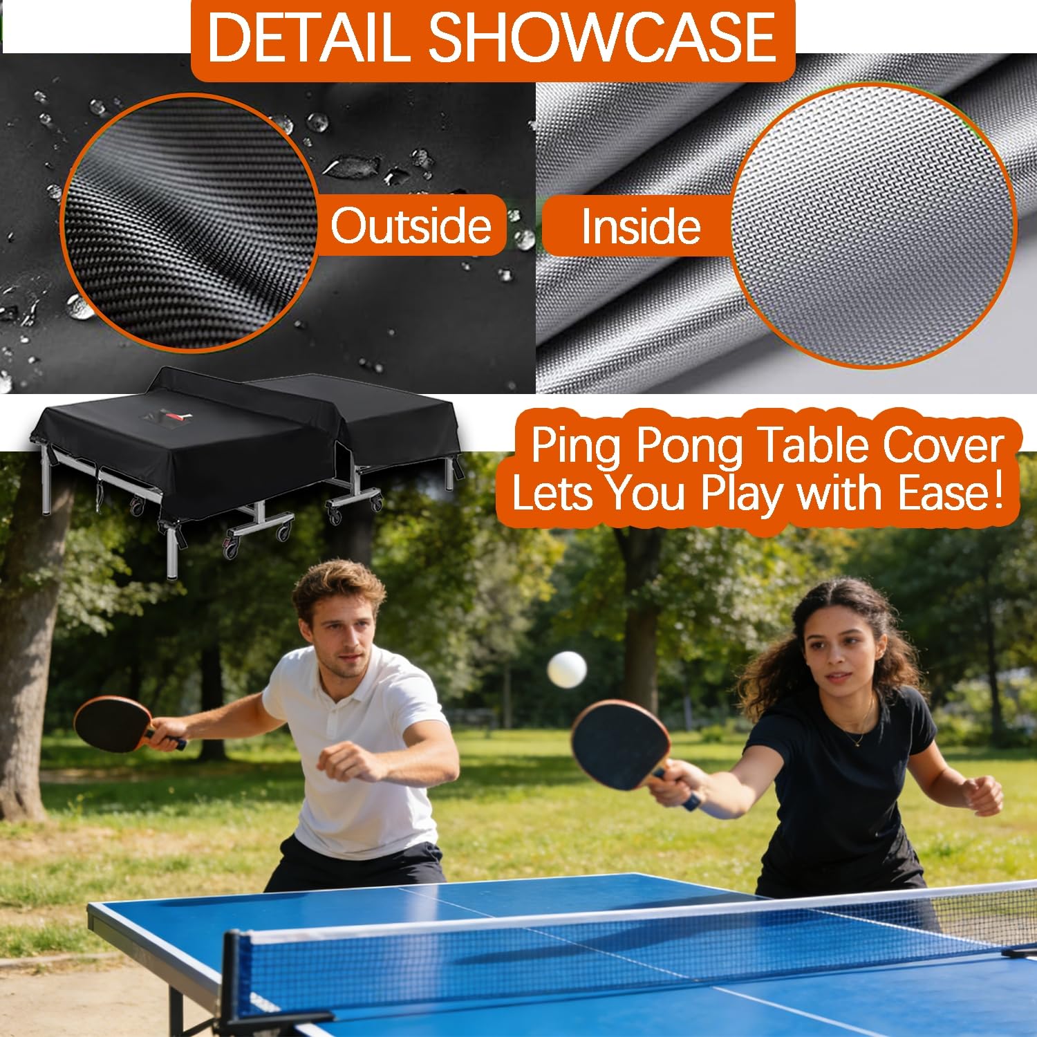 Copertura impermeabile per tavolo da ping pong da interno ed esterno Copertura resistente 600D per tavolo das ping pong Adatta a tavoli universali pieghevoli e piatti,Nero,165x70x185cm