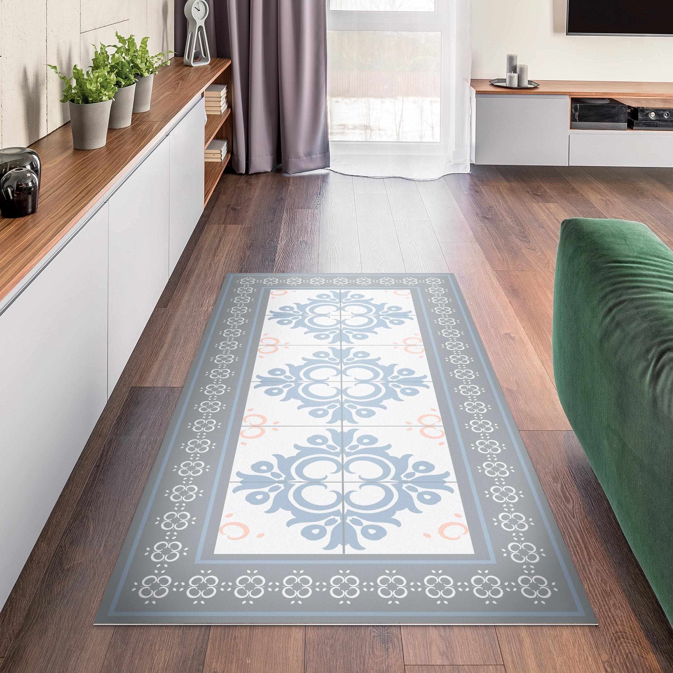 Vinylteppich nass abwischbar Muster Bodenschutz - Made in Germany - Geometrisch Fliesenoptik 2,2mm dünne Vinyl Bodenmatte Pastell Küche Flur trittsichere Matte 2858 (70x140cm)