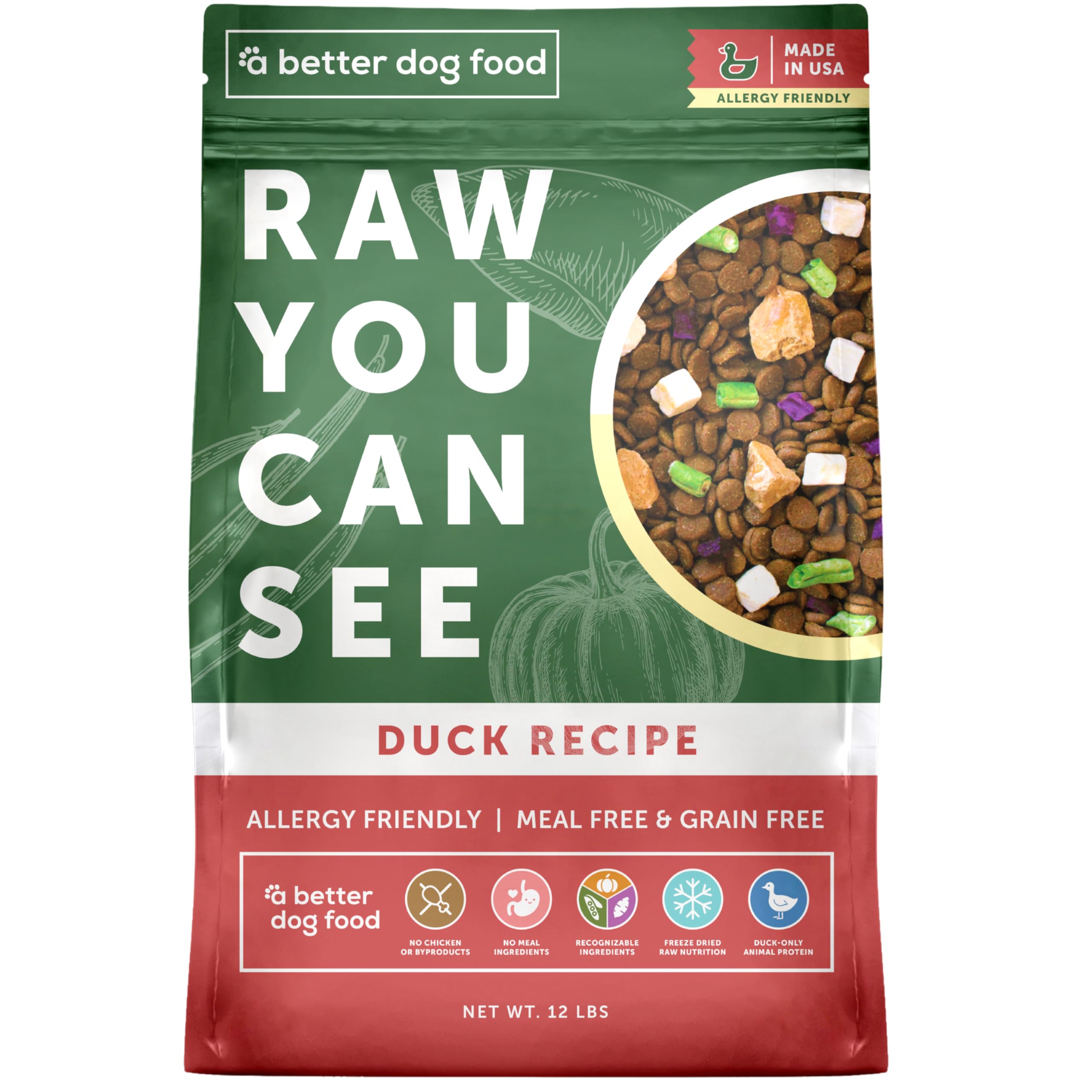 A Better Treat | Allergy Friendly Duck Dry Dog Food | Raw You Can See | No Chicken, Duck Only Animal Protein, No Meal Ingredients, Grain Free |