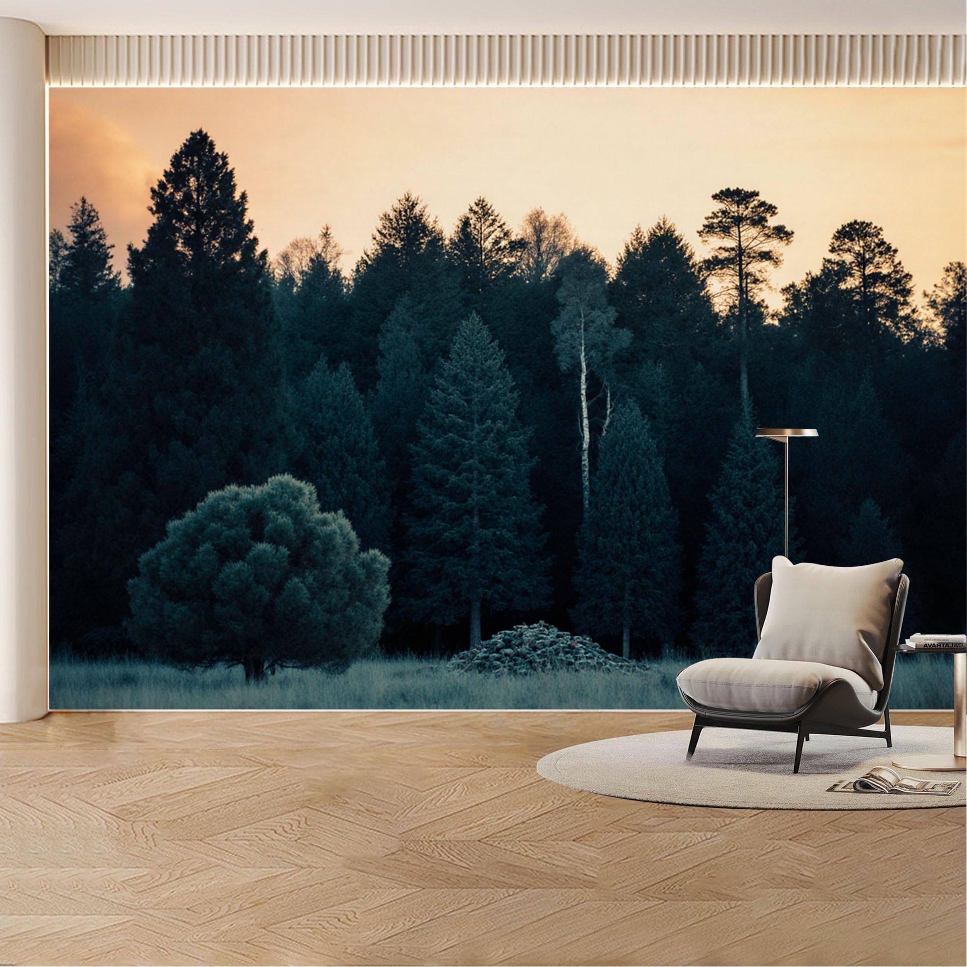 Custom Wall Mural Wallpaper Pine Forest Landscape Nature 3D Effect Wall Decor Misty Sunset Removable SelfAdhesive Large Photo for Living Room， Bedroom， Office