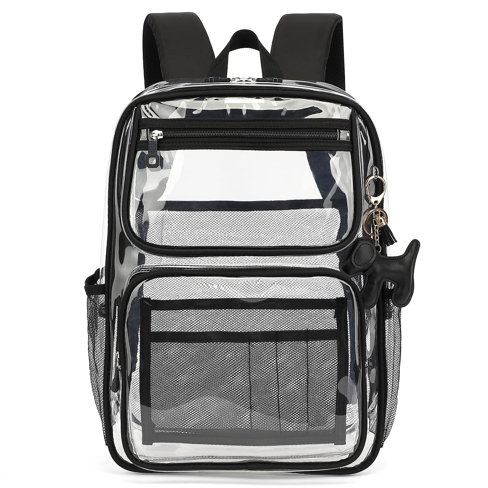 Clear Backpacks for School Girls, Heavy Duty TPU Transparent Bookbags Stadium Events Approved See Through Backpack (Black)