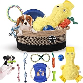Zopeal Puppy Dog Toy Gift Storage Basket with Dog Toys Set Chew Toys Birthday