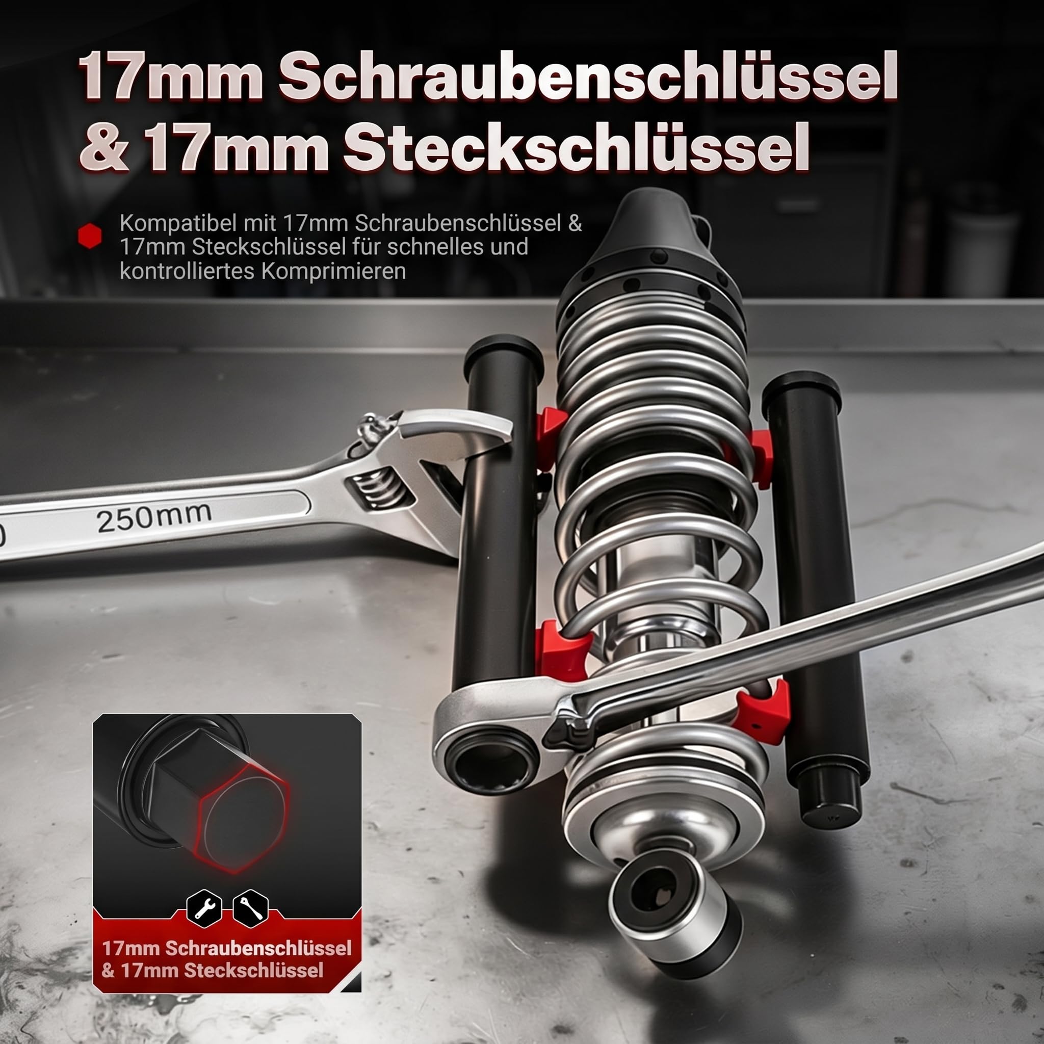 BILITOOLS Motorrad Federspanner Set für Stoßdämpfer und leichte ATVs | 2 Federspanner mit 17-mm-Antrieb und 7 Federschonern für Motorrad-Stoßdämpfer und leichte ATVs, nicht für Auto-Federbeine