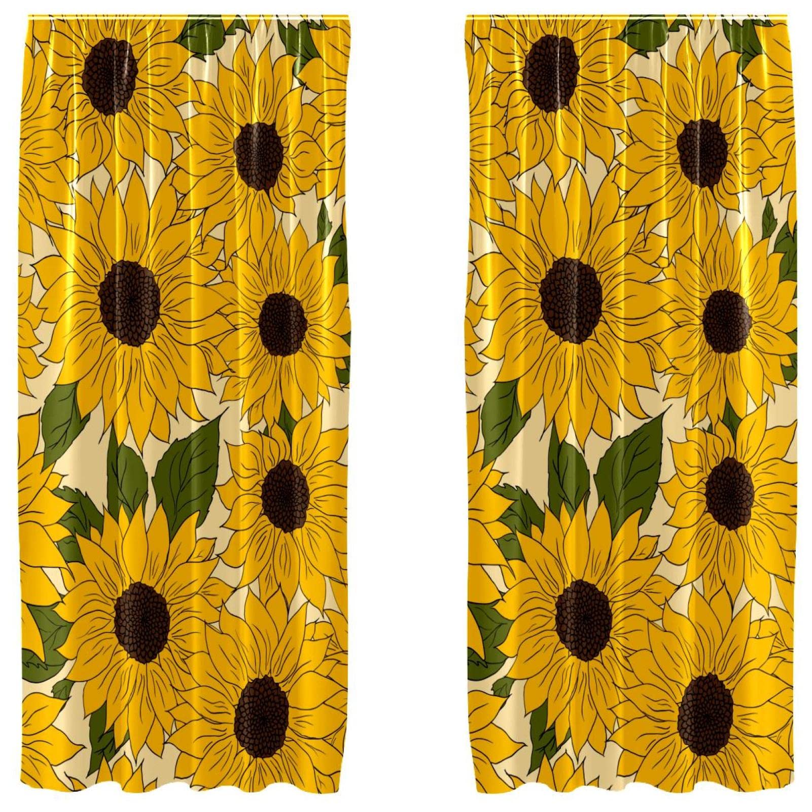 Cortinas opacas de microfibra con girasoles amarillos para ventana de salón (2 paneles, 55x84")