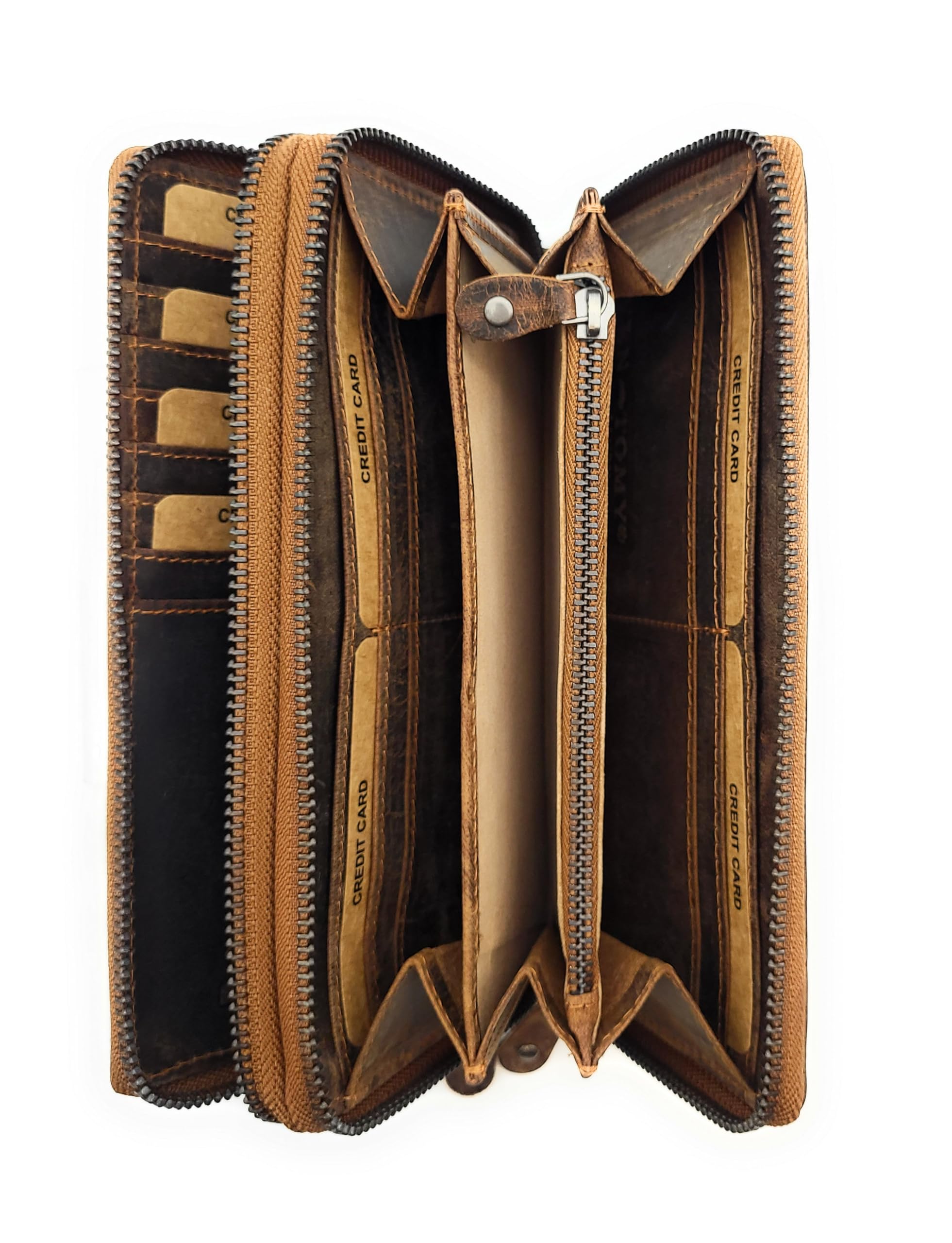 Portafoglio XL in pelle di bufalo, con protezione RFID, due cerniere in metallo, 25 scomparti per carte di credito, scomparto per monete, scomparto visibile, grande portafoglio in pelle per uomo e