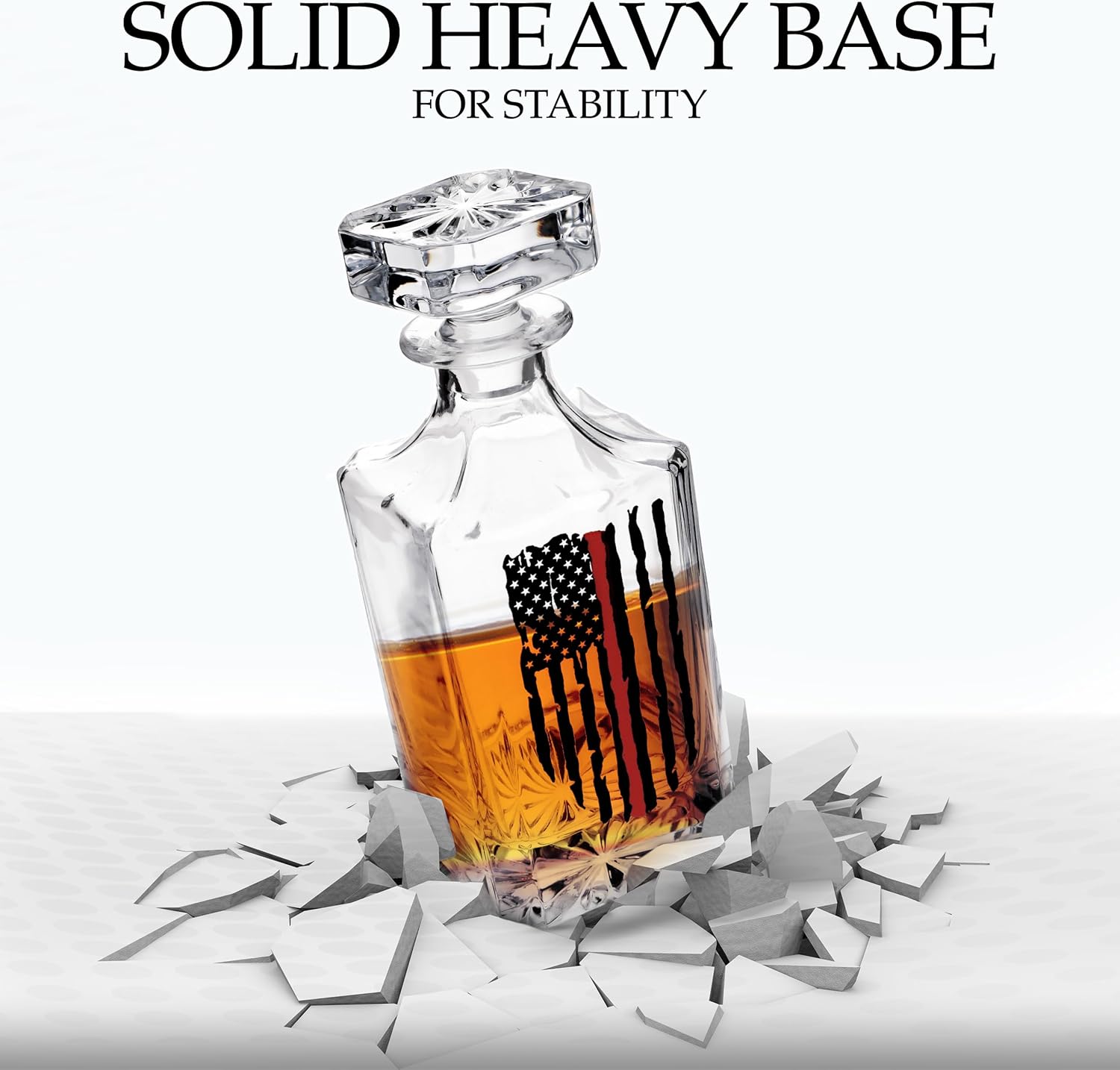 Rogue River Tactical Thin Red Line Tattered Worn American Flag USA Whiskey Decanter With Airtight Glass Stopper Custom Gift For Firefighter Fire Department FD - Image 7