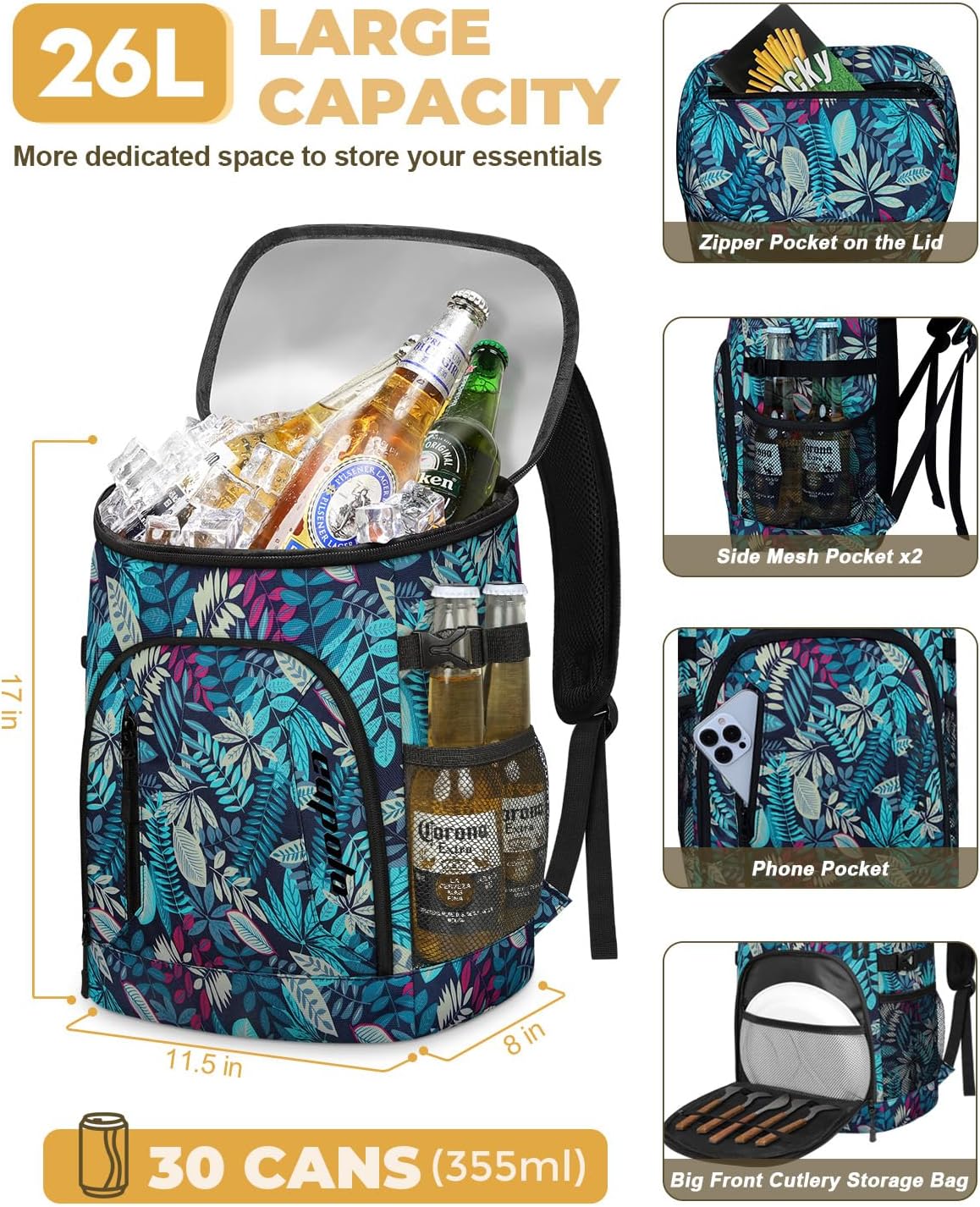 Capolo Cooler Backpack for Men Women Insulated Backpack Cooler Leak Proof Thermal Bag Beverage Soft Cooler Bag Lunch Backpack for Camping 30/45 Cans