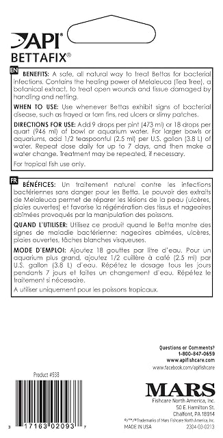 Foto 2 de 3 de API Bettafix - Botella de 50 ml Antibacteriano y antifúngico para infecciones de Peces y Hongos