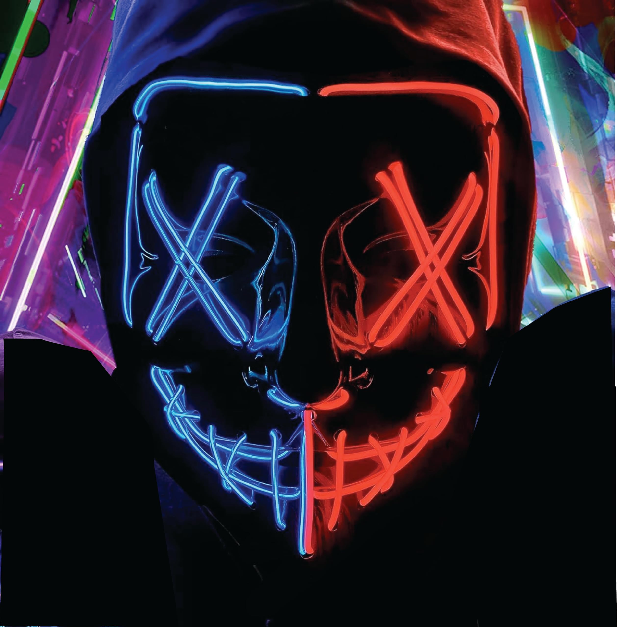 TK Gruppe Timo Klingler LED Scary Mask – Like Purge for Halloween, Fancy Dress & Carnival as a Costume for Men and Women (10 x Blue/Red) — image 1