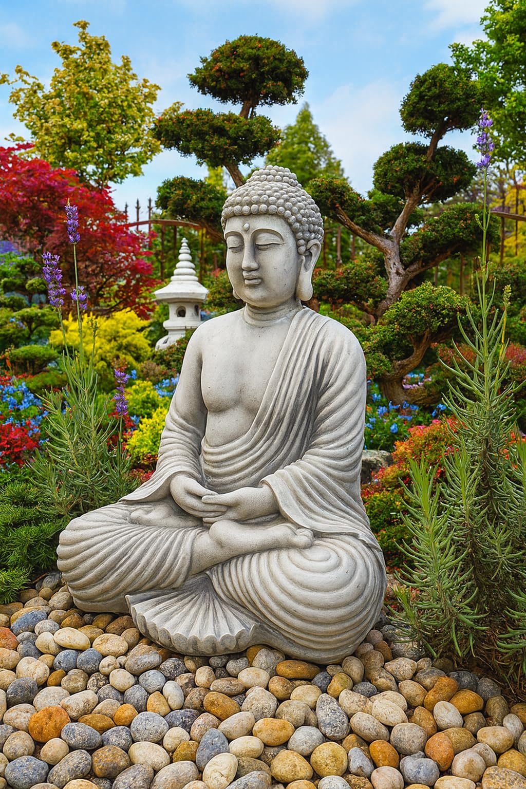 Statue de décoration d'ornement de Jardin - Bouddha méditant Kothu-in en Pierre de Fonte