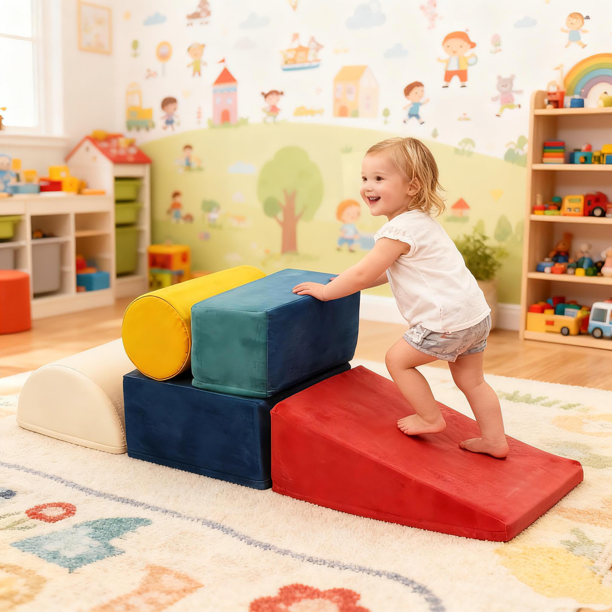 5-Piece Soft Play Climbing, Foam Climber Blocks for Toddlers, with 25D High-Density Foam, Baby Climber Foam Play Gym for Climbing Crawling and Sliding