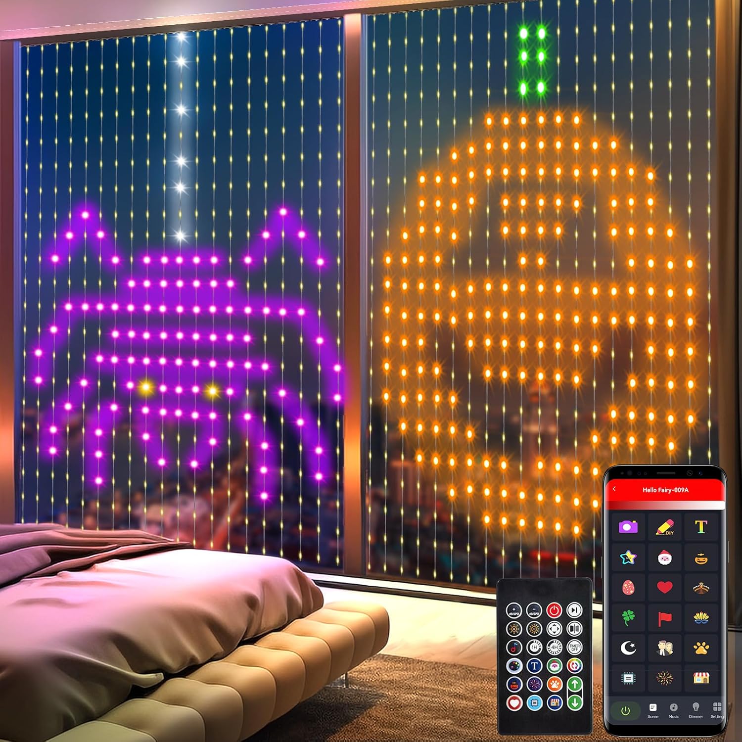 Smart Curtain Lights 6.6x6.6Ft, 400 LED Curtain Light APP Remote Control Music Sync Dynamic DIY Lights for Memorial Day 4th of July Independence Day Backdrop Decoration Smart RGB