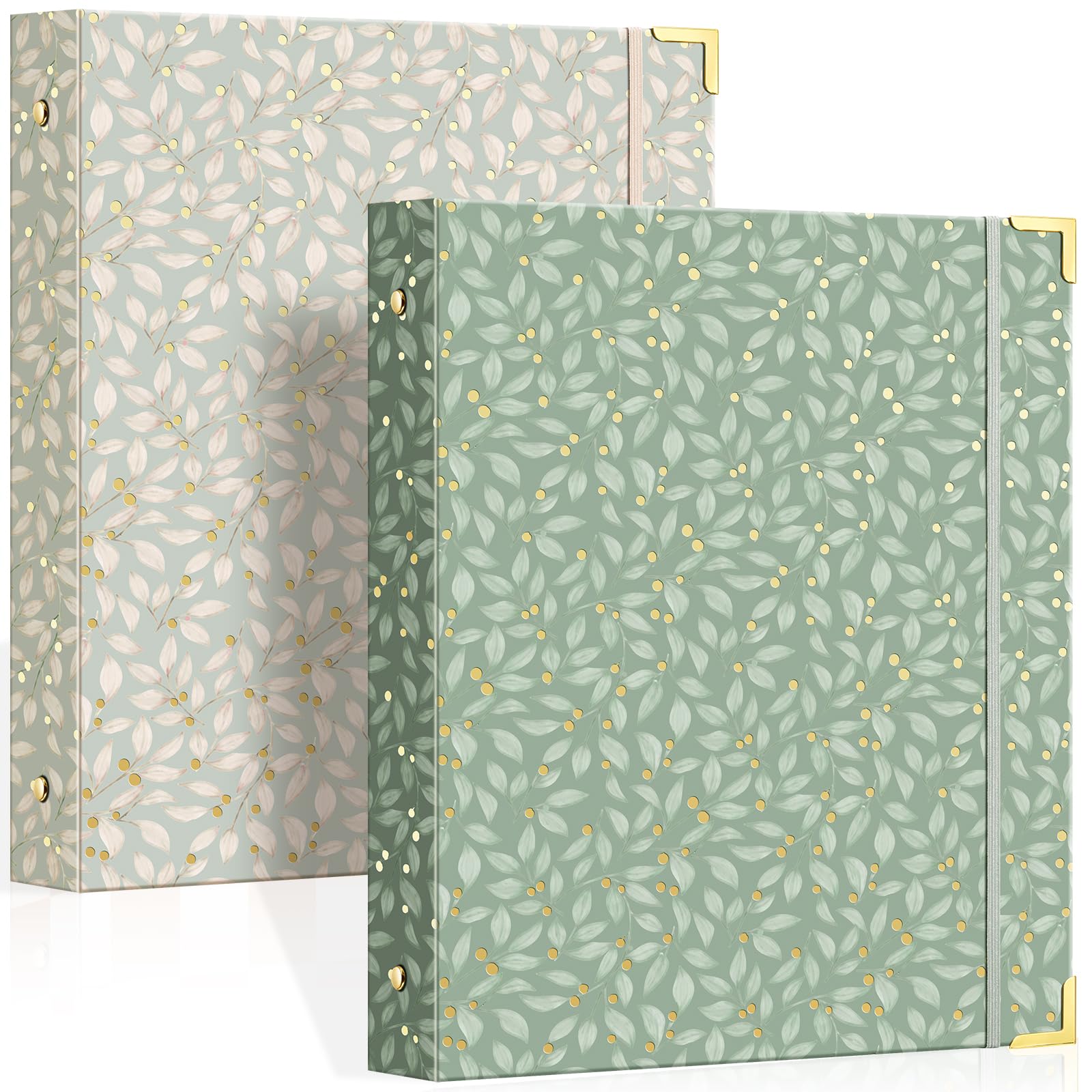 Ovesmusl Raccoglitore estetico a 3 anelli, 2,5 cm, confezione da 2, formato lettera, verde e beige