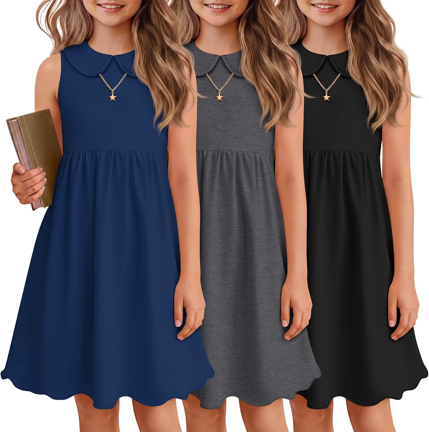 Oakgarden 3 Pack Girls Sleeveless Dresses