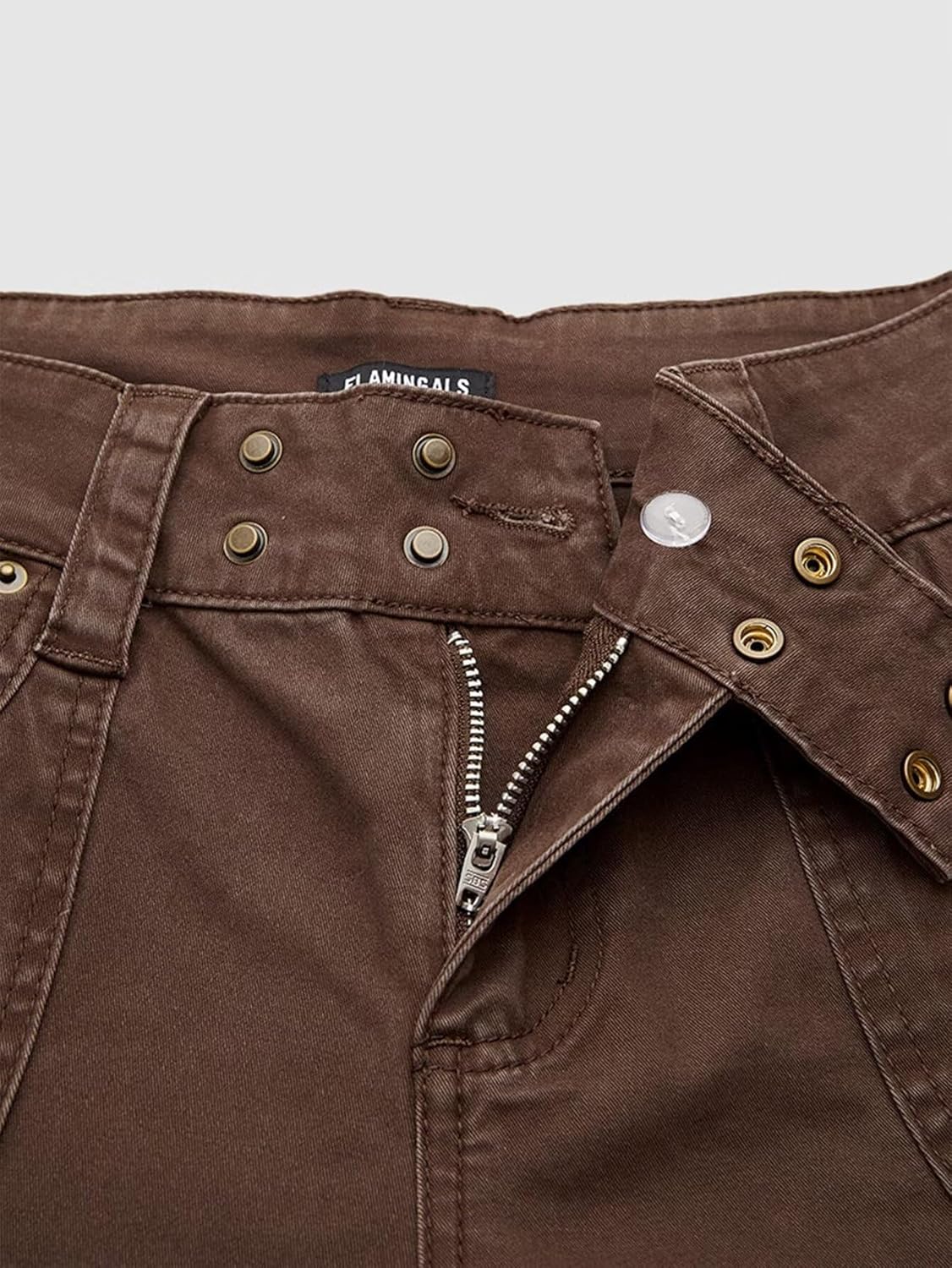 Flamingals Womens Wide Straight Leg Cargo Pants Mid Waist Y2K Vintage Washed Seam Front Belted Streetwear Trousers Pants - Image 4