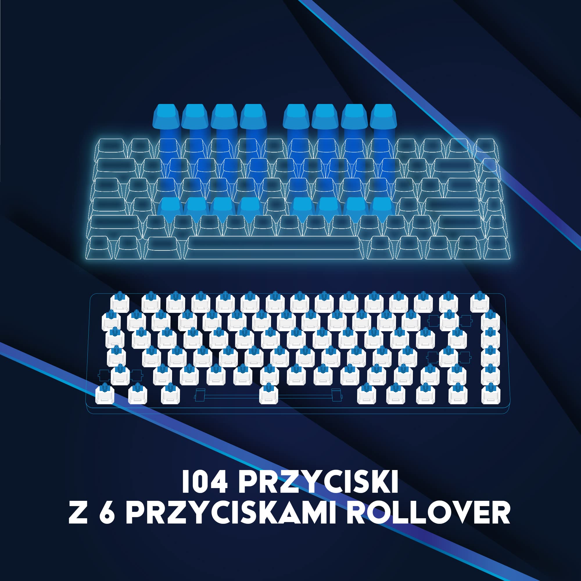 [Amazon Exclusive] DR1TECH Puma Ergonomiczna I Podświetlana Klawiatura Do Gier Dla PC - 104 Przyciski Z 6 Klawiszami Rollover - Klawiatura USB Z Przewodem (QWERTY US-International)