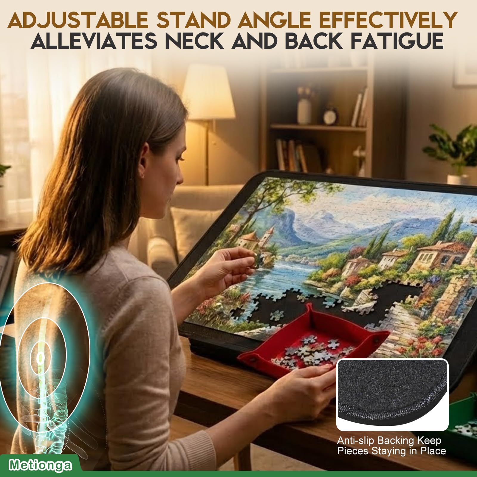 Plateau Puzzle 1000 Pièces, Support Réglable Breveté pour Puzzles | Support Réglable de 0°-30°, Pliante Antidérapante Planche Puzzles, Table Puzzle en Feutre avec 6 Trieur et 1 Couvertur