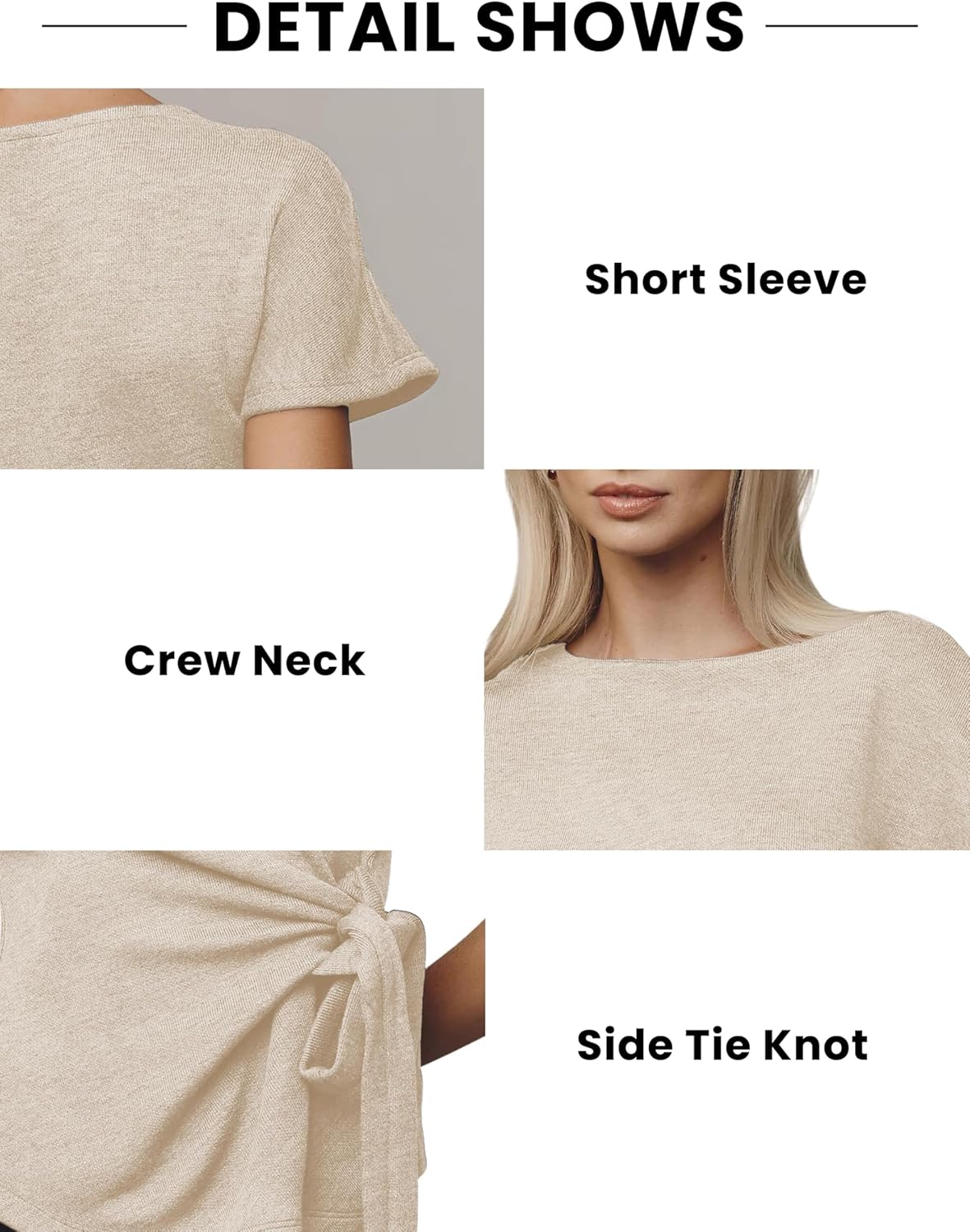 Womens Short Sleeve Knit Top Crewneck Tied Knot Tunic Wrap Tops Knit Pullover