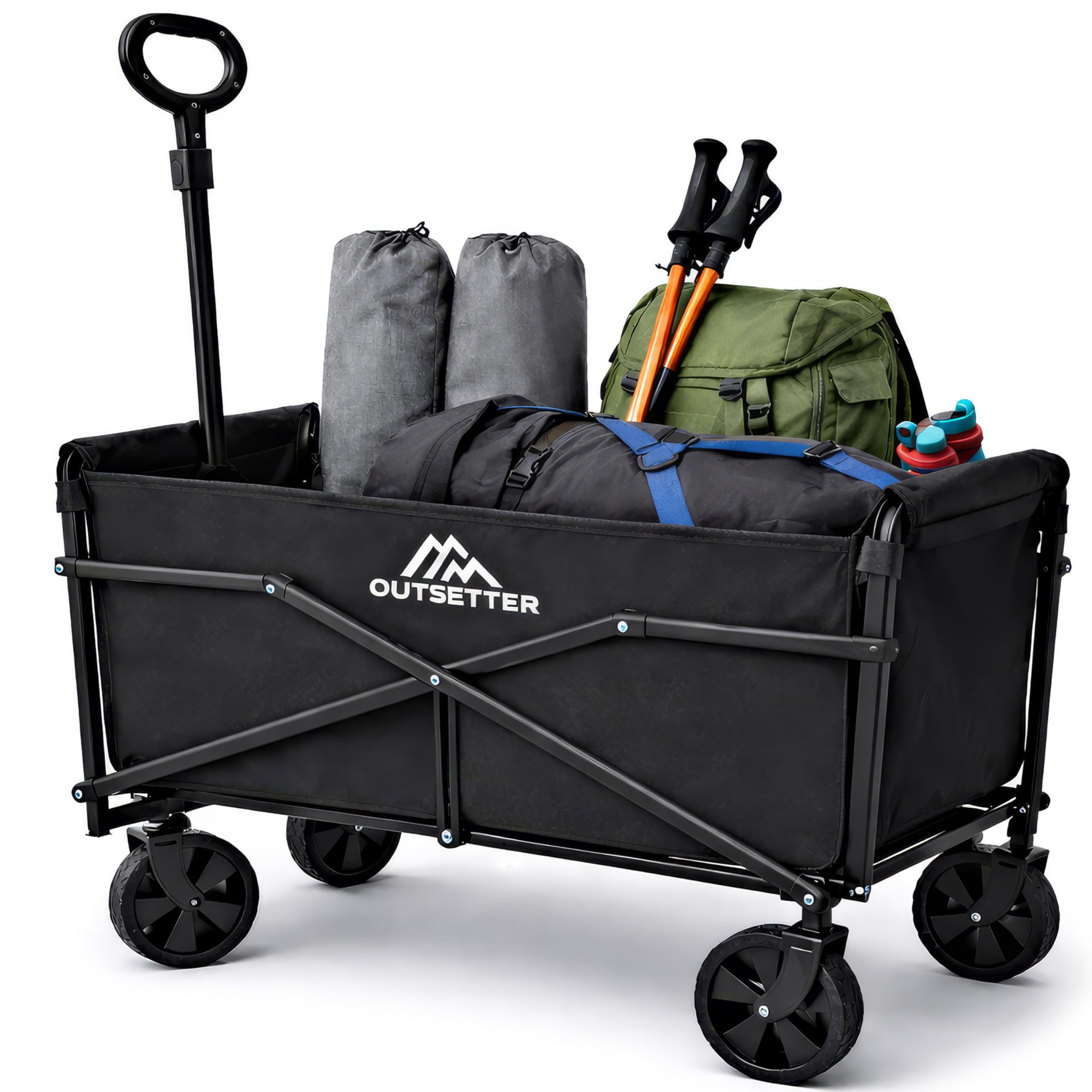 70L Folding Trolley on Wheels, Festival Trolley Cart with Adjustable Handle, Collapsible Foldable Wagon for Camping, Garden, Beach, Shopping, Outdoor