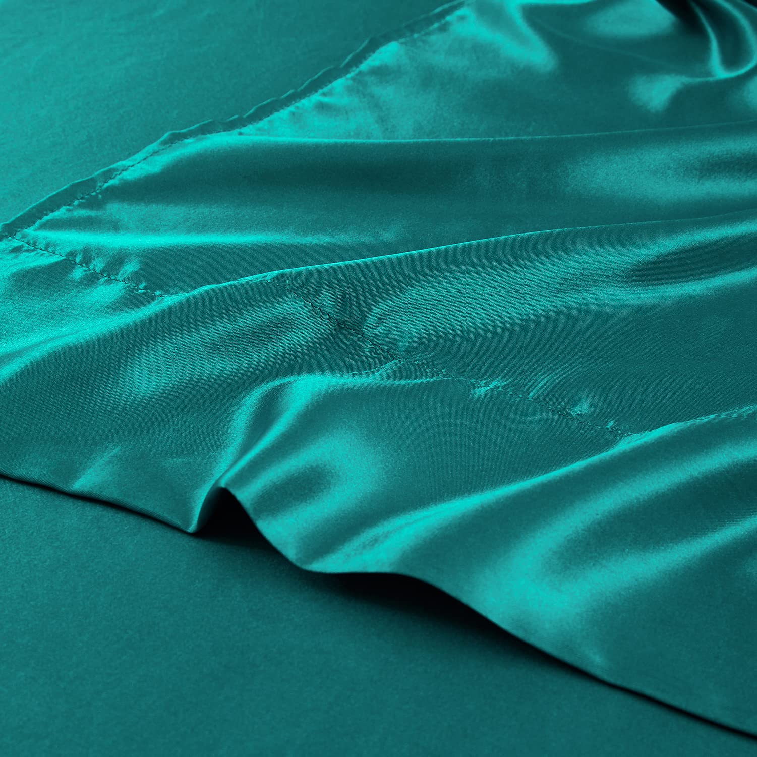 Jemiipee Completo Lenzuola Raso Matrimoniale Tinta Unita 180x200x36 cm - Lenzuola Sotto con Angoli Matrimoniali, Lenzuolo Sopra, 2 Federe - Biancheria da Letto Satin 4 Pezzi - Verde Acqua