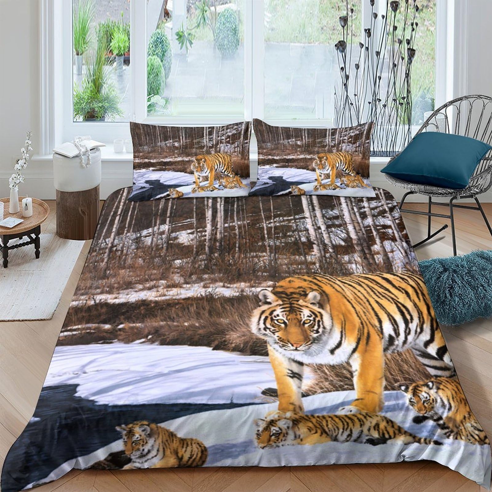 Ctjqhvkz Style-6 3D Printed Tiger Forest Fitted Sheet Microfiber Soft Breathable Snow River Mattress Cover For Bedroom Decor Single（135X200cm）