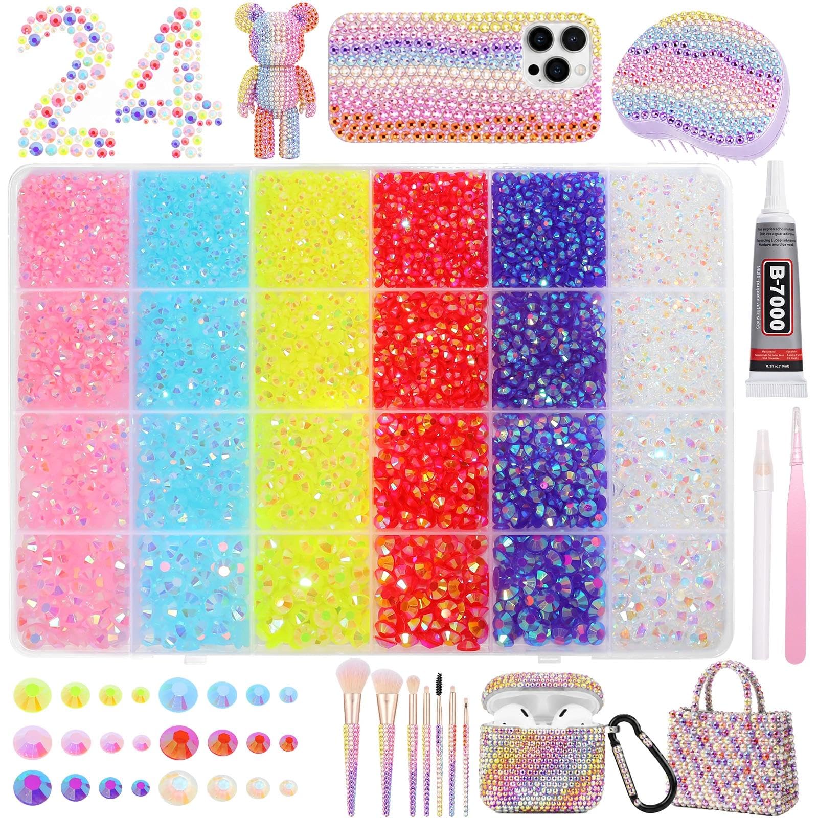24 Grids Rhinestones Bedazzling Kit, Flatback Color Resin Gems for Crafts