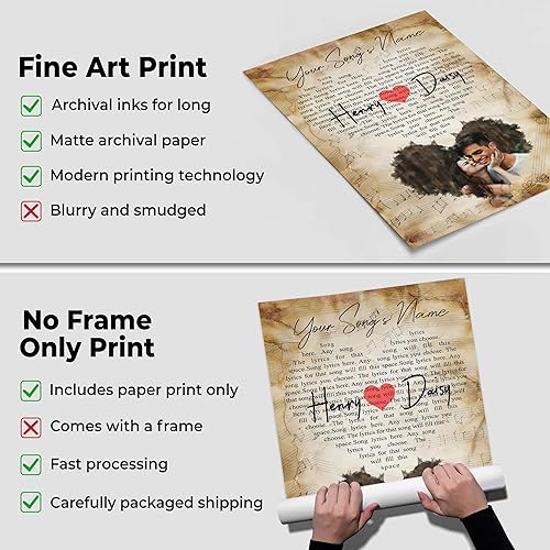 Miniatura 3 de H-DEWALL Letras de canciones personalizadas, lienzo enmarcado, regalos románticos para él, artista de canción, póster musical personalizado, regalos