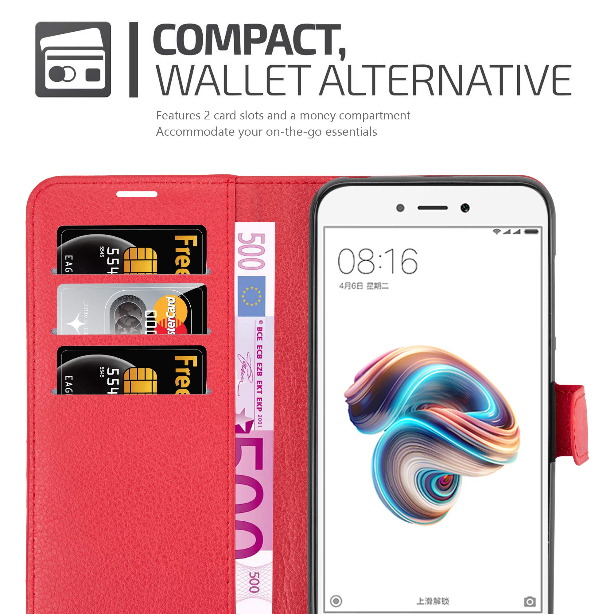 Cadorabo Custodia Libro per Xiaomi RedMi 6 in Rosso Carminio - con Vani di Carte, Funzione Stand e Chiusura Magnetica - Portafoglio Cover Case Wallet Book Etui Protezione