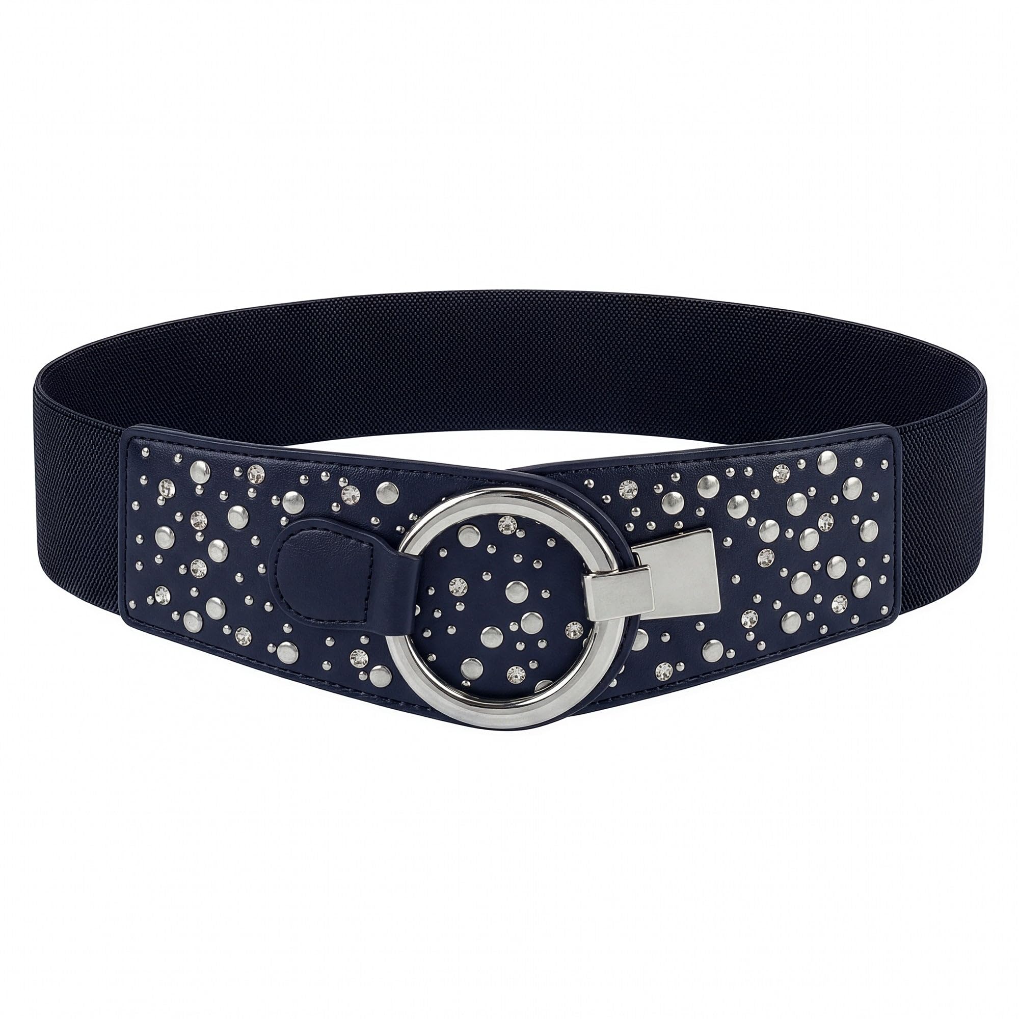 Blackbutterfly Women's Midnight Blue Wide Elastic Stretch Retro Metal Interlock Buckle Belt (, Xxl)