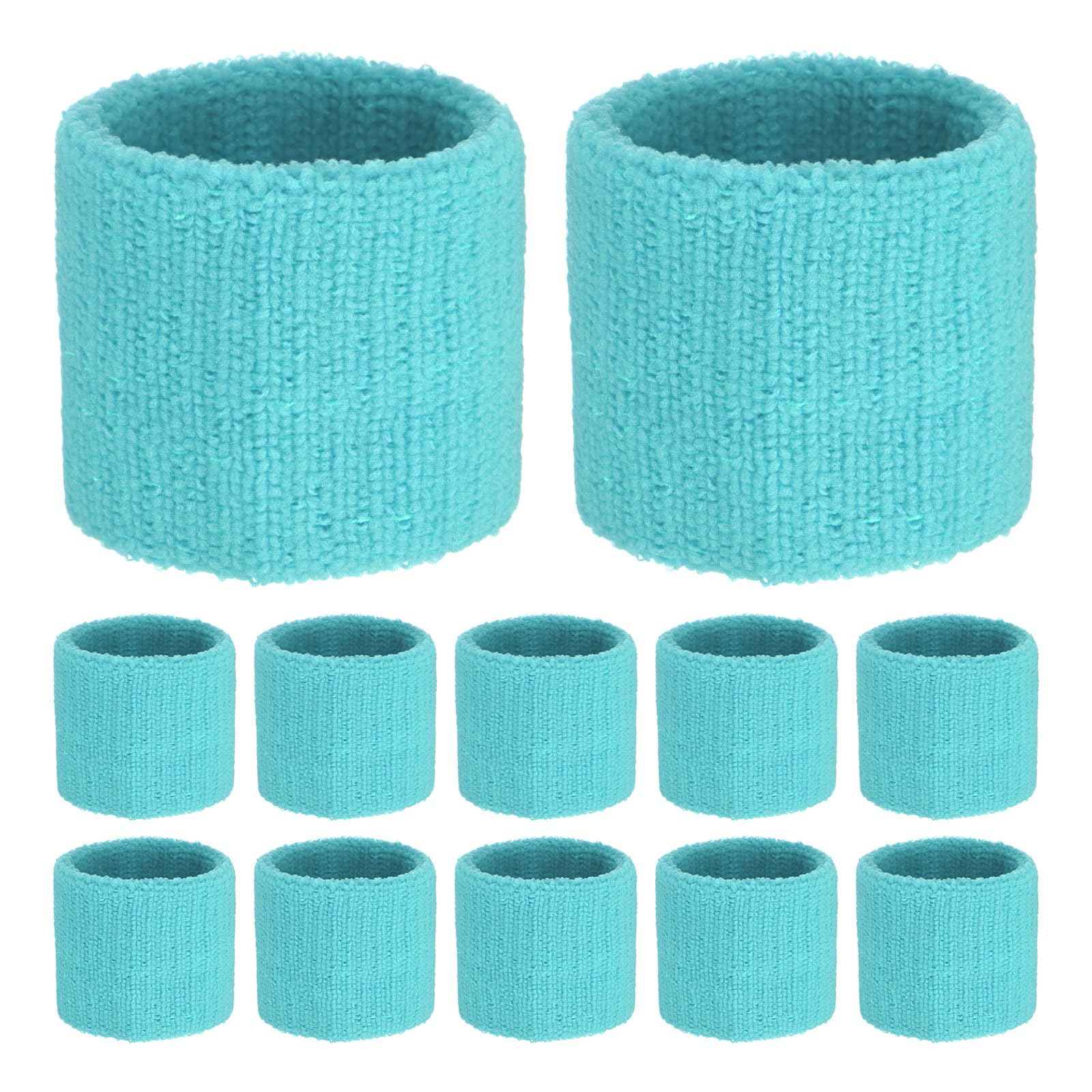 TIXIPEM Sports Sweatbands [12PCS] - Cotton Terry Cloth Wristbands Sweat Absorbent Use for Workout & Basketball & Running - [Sky Blue-5CM W] Sweatbands Sports Wristband for Adult Teen
