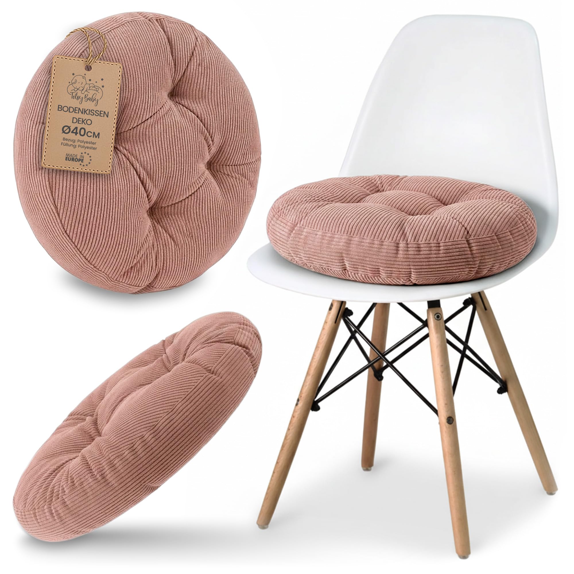Amazinggirl Galette de Chaise Coussin Assise Rond 40 cm - Dessus pour chaises Interieur Coussins Siege Doux et Lavable Galette scandinave Velours cotele Rose