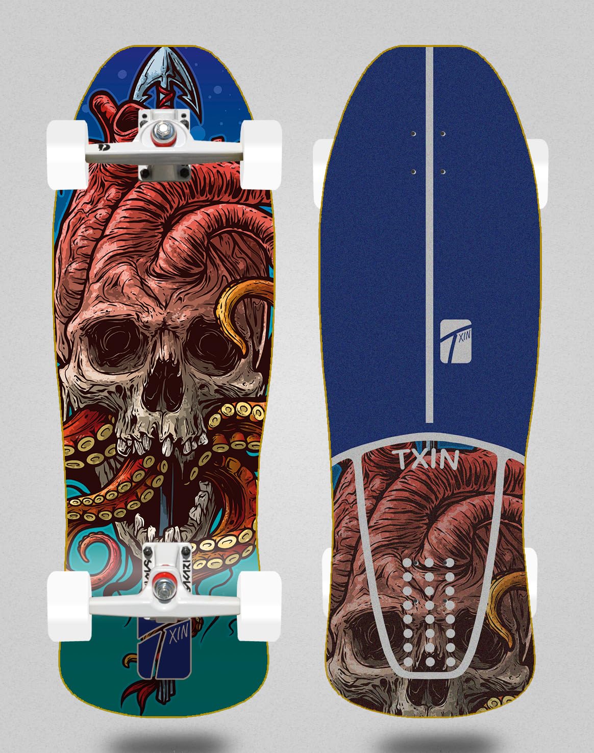 Txin Surfskate Komplett mit Surf-Skateboard-Trucks SGI - Grau Nuke 9,375 x 31,5
