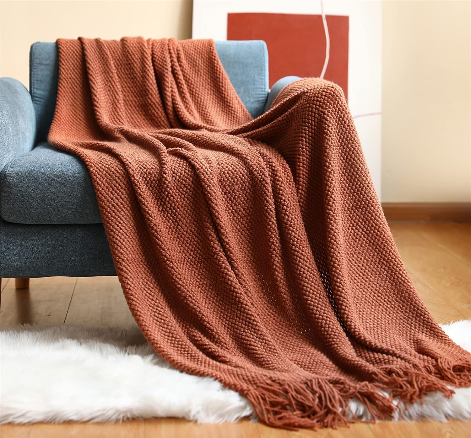 Hayisugal Soft Knitted Blanket Sofa Deck Tassel Boho Blanket Cuddly