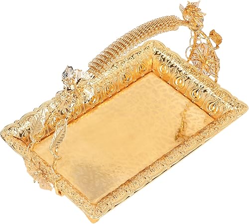 Bandeja de servicio de café de estilo vintage resistente de aleación de zinc de color dorado elegante bandeja de metal para uso en el hogar bar y