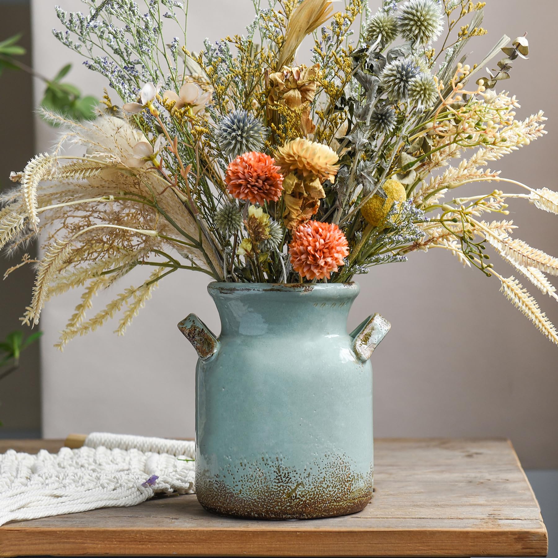 Green Ceramic Farmhouse Decorative Vase