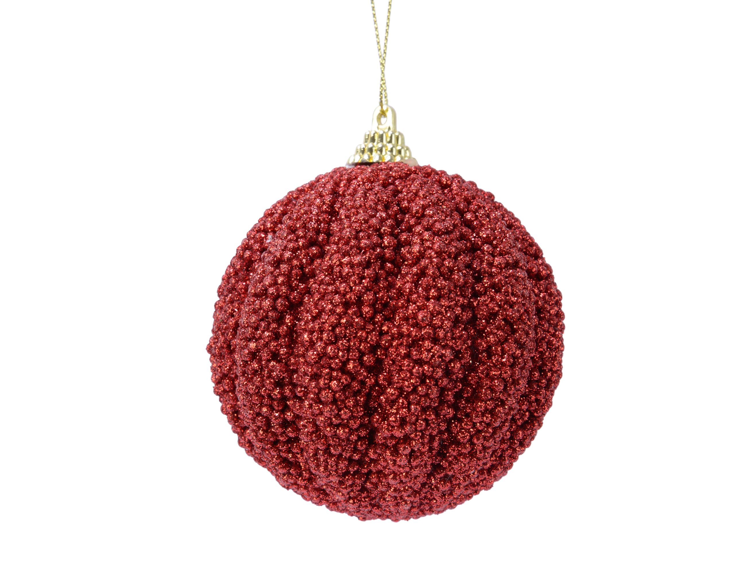 Kaemingk Bolas de Navidad de plástico, 8 cm x 12 unidades, poliestireno estriado, bolas para árbol de Navidad – Adornos para árbol de Navidad y adornos para árbol de Navidad, color rojo
