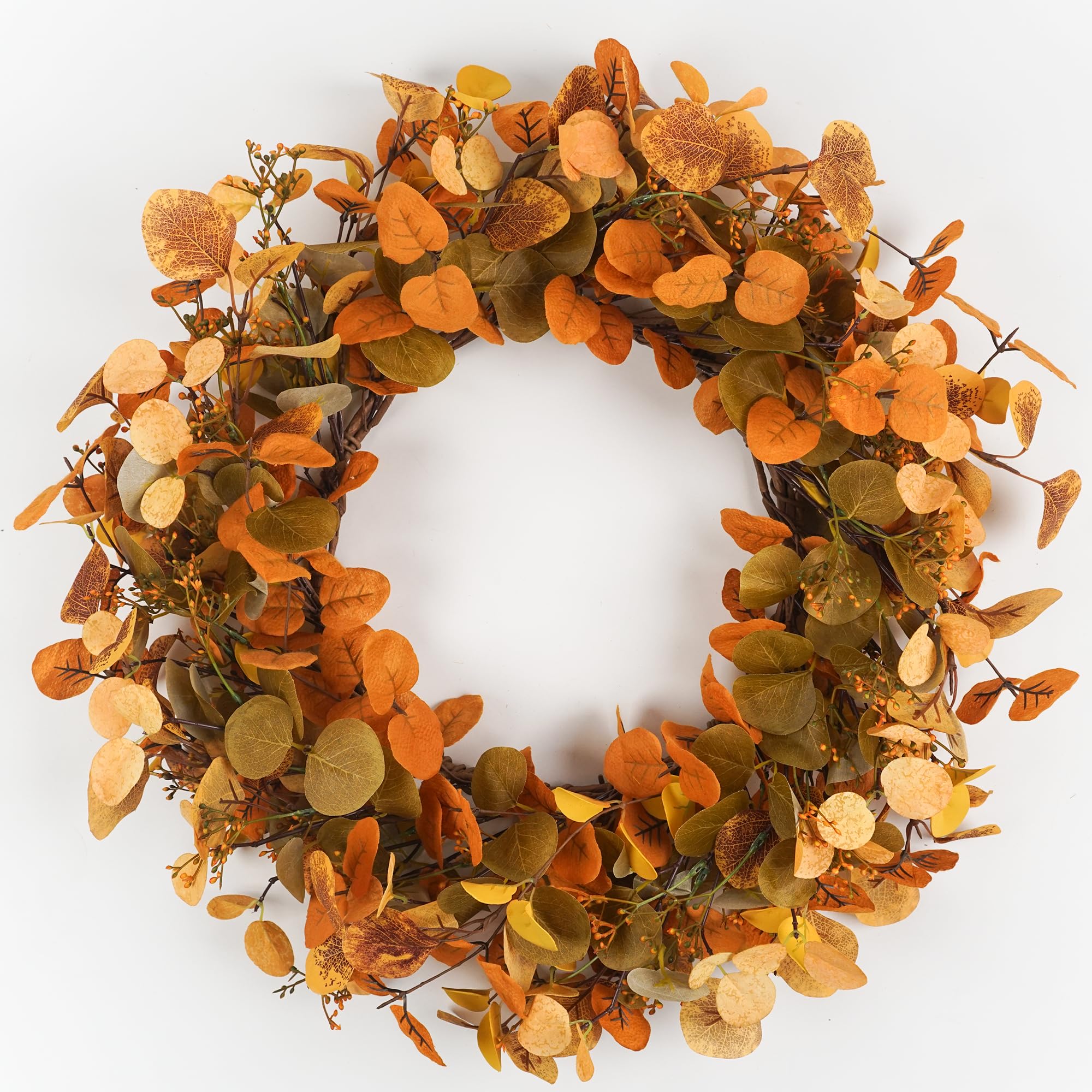 Eucalyptus Fall Wreaths for Front Door 22", Handmade Fall Leaves Wreath for Autumn, Floral Farmhouse Wreath for Wall and Outside Indoors