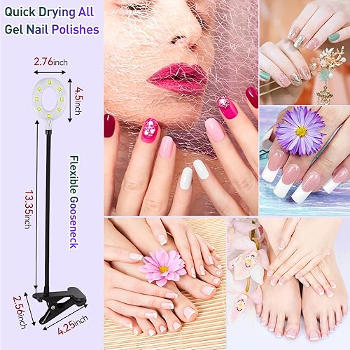 Miniatura 2 de XttnBM Lámpara de uñas LED UV USB de 16 W con clip para uñas de gel, 8 cuentas UVLED, cable de cuello de cisne flexible, tiempo de secado de 60