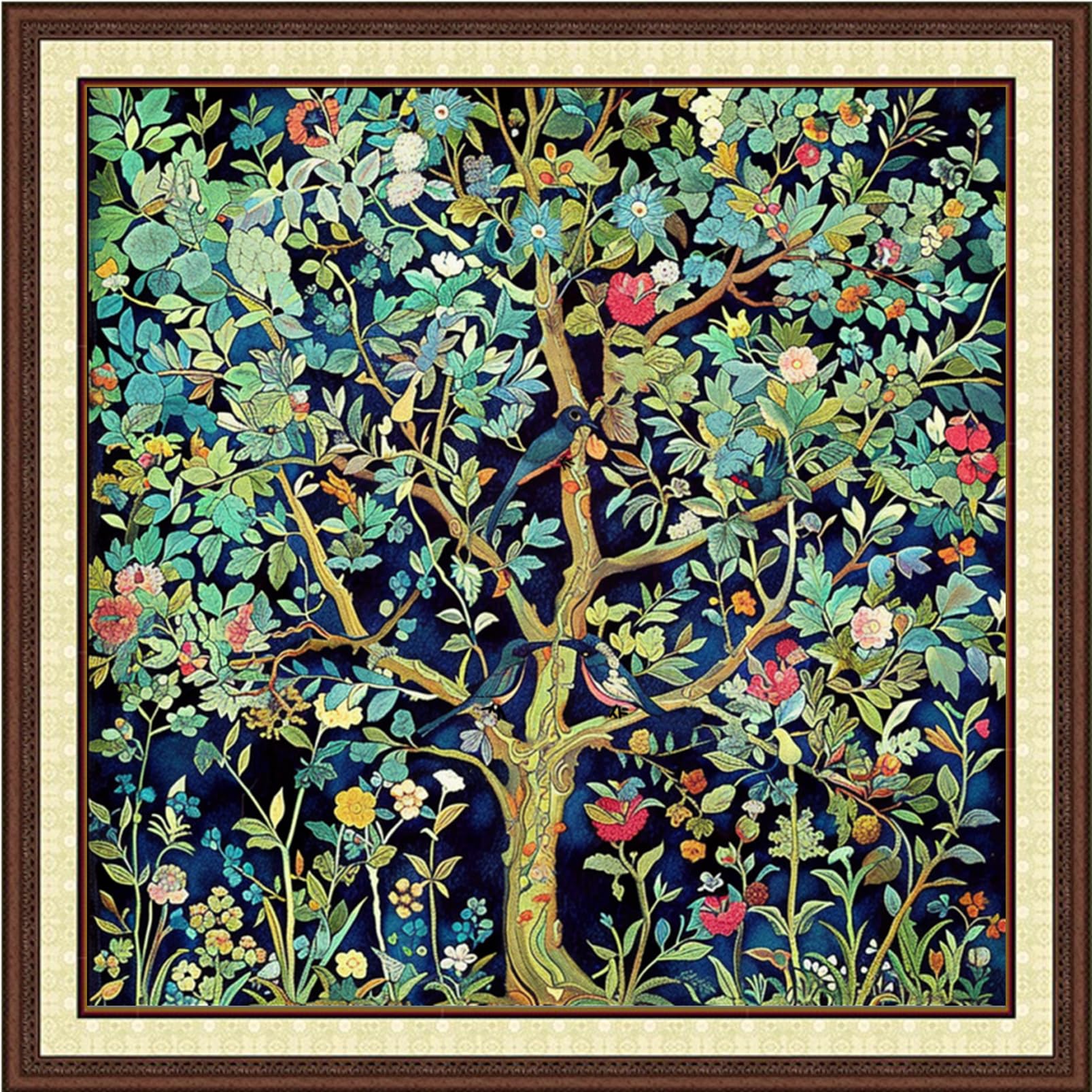 DMCVIVR Stamped Cross Stitch Kits for Beginners Adults Needlepoint Kits for Beginners Embroidery Kits for Adults Crossstitch Kit for Beginners 11CT-Tree of Life Bird 18x18 inch