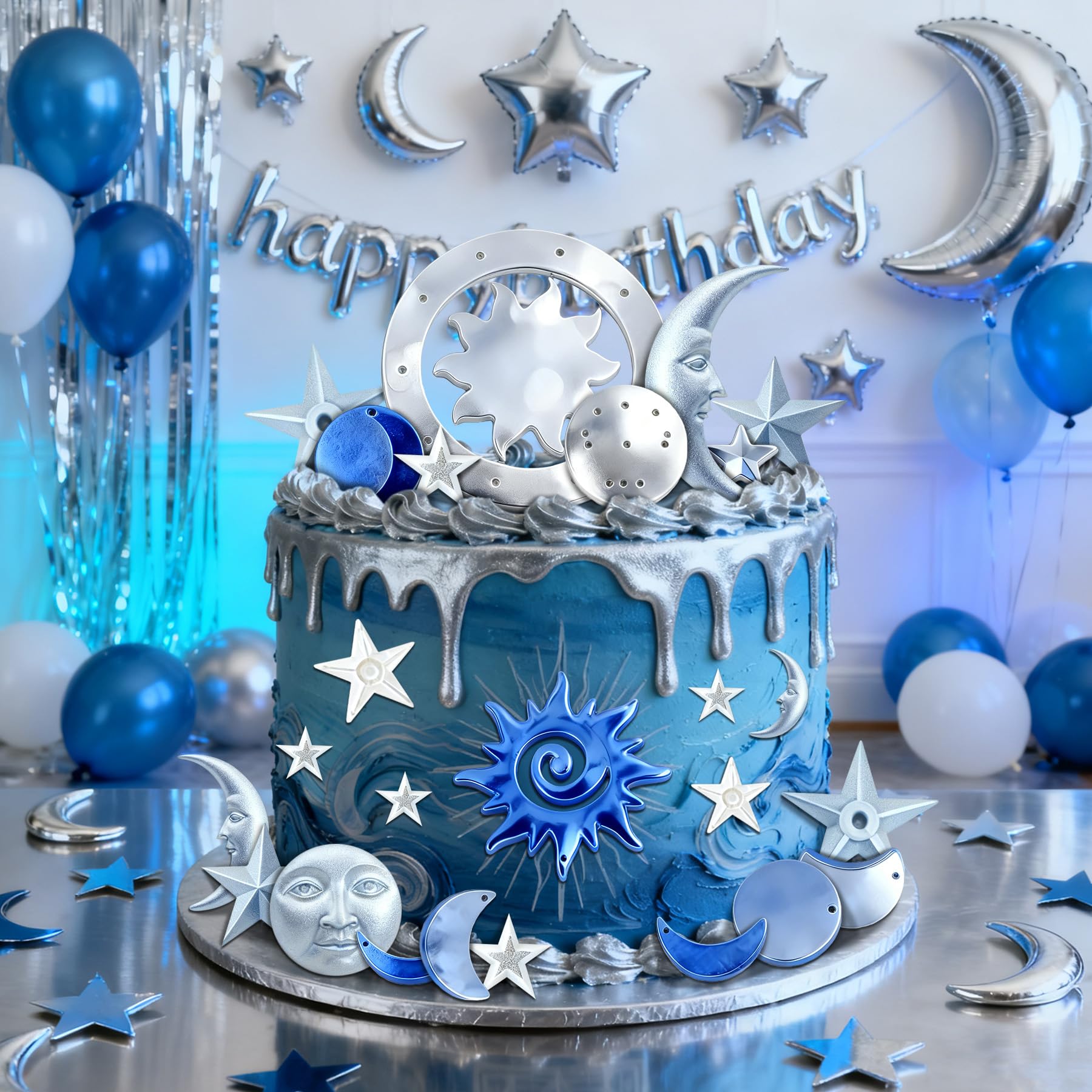 Moldes de silicona con diseño de luna y estrella y sol, diseño de estrellas, luna, fondant, pasteles, chocolate, herramientas de decoración de pasteles, moldes de silicona de arcilla (beige)