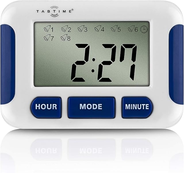 TabTime Timer, Electronic Pill Reminder with 8 Alarms per Day, Essential for Parkinson's Patients - Daily Pill Reminder - Battery Operated Medication Aid