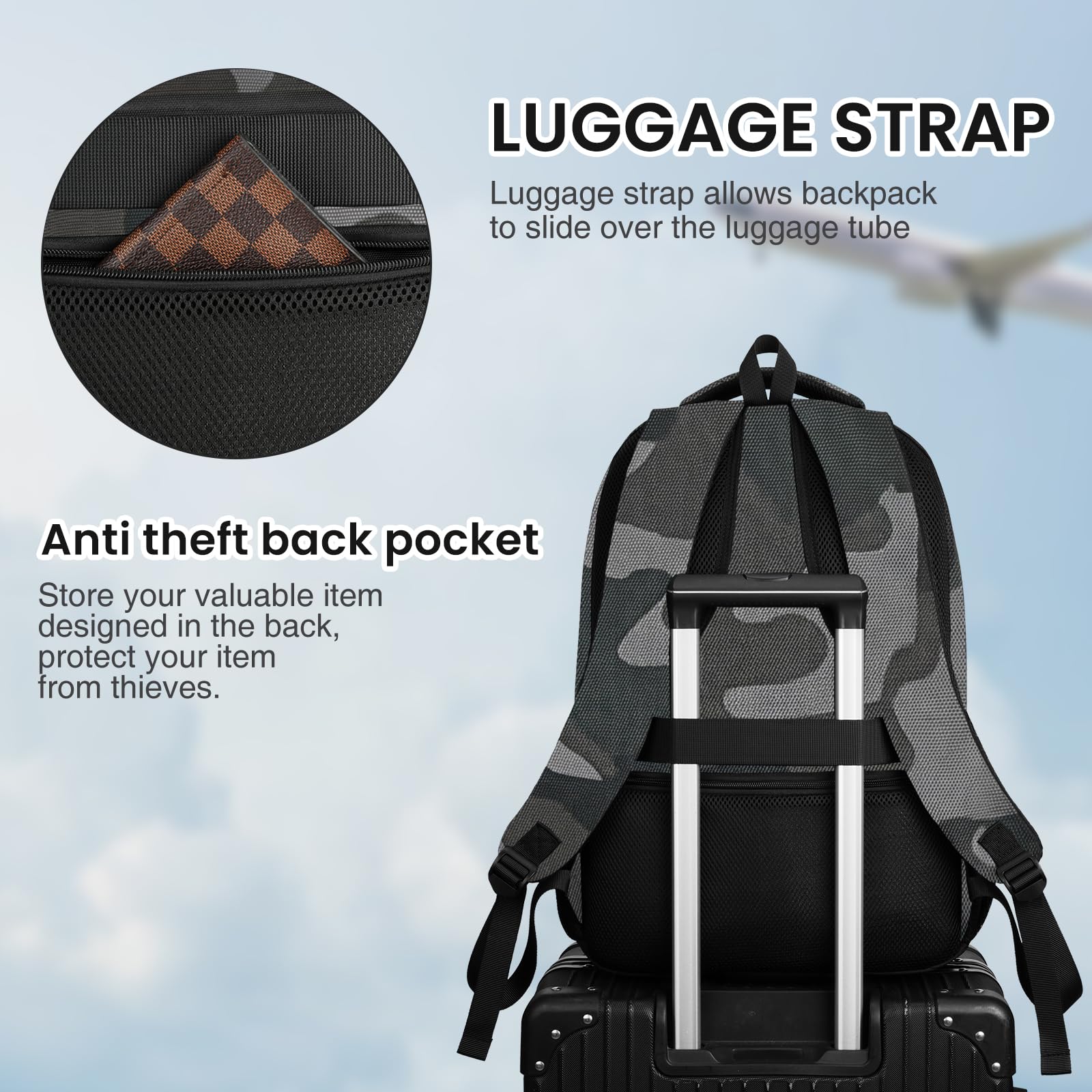 Mochila Portátil 15,6 Pulgadas para Adolescentes Bachillerato y Universidad, Ergonómica Resistente al Agua con Correa Trolley y Bolsillo, Mochila Multifuncional Hombre Mujer Ideal para Vuelta al Cole