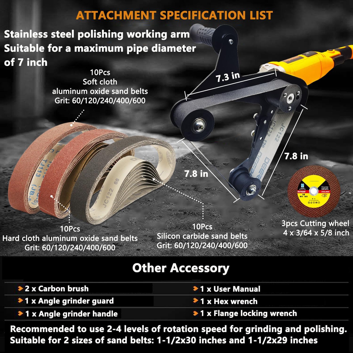 Pipe Tube Polisher Sander,1280W High-Power Industrial Grade Pipe Belt Sander with 6 Variable Speeds,Professional Polishing Tools for Grinding, Polishing,and Rust Removal.