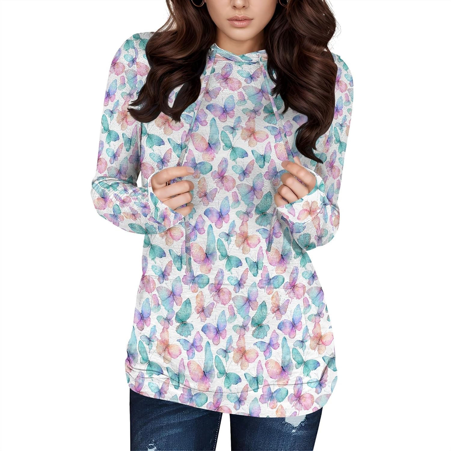 Hooded Sweatshirt Women Fall Butterfly Sweatshirts Lightweight Long Sleeve Pullover Tops Trendy Outfits Plus Size - Image 2