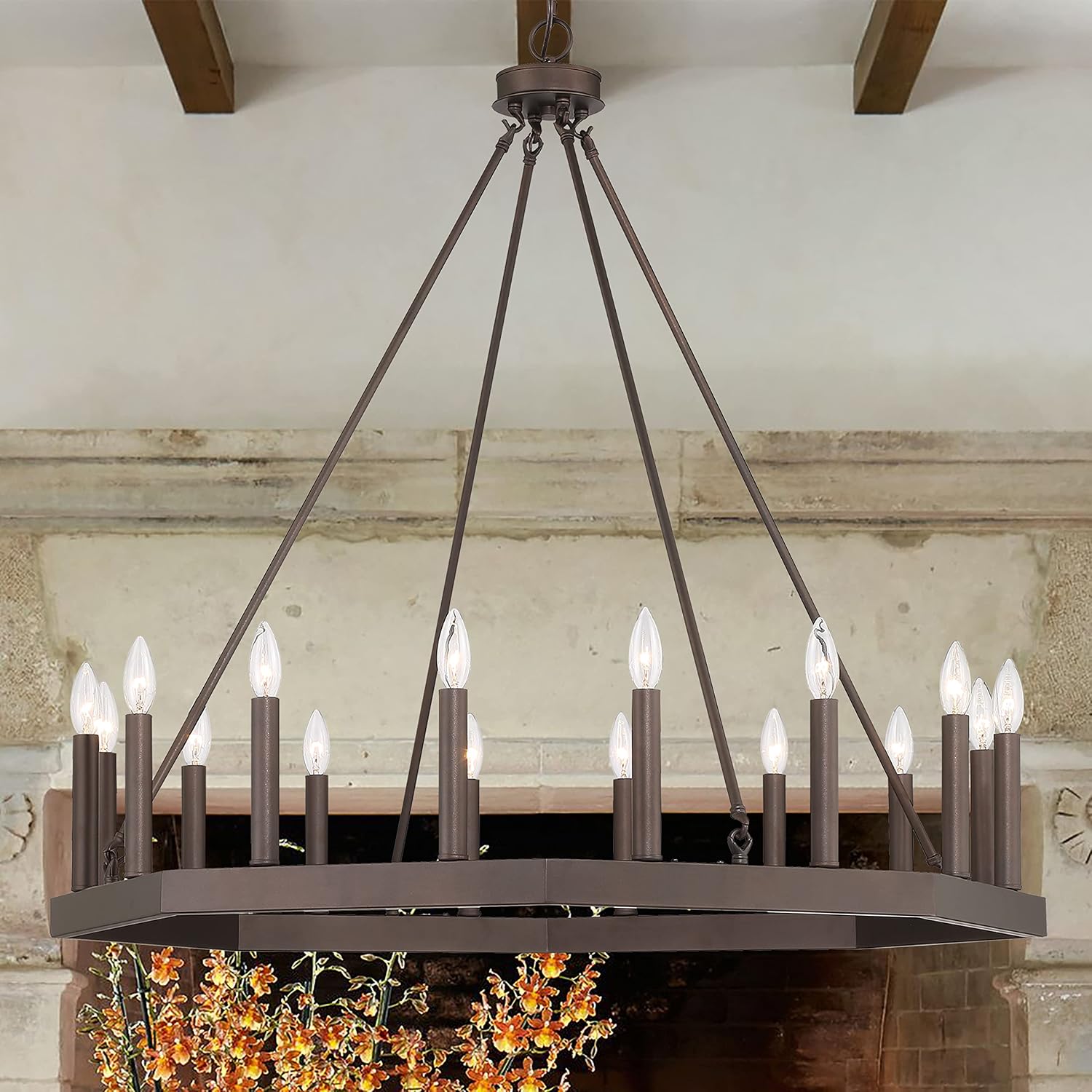 Vanity Art Farmhouse Vintage 16 Lights Wagon Wheel Chandelier Lighting | Modern Hanging Lights Candle Style Ceiling Light Fixtures for Living Room Dining Room (Oil Rubbed Bronze) 10586-ORB