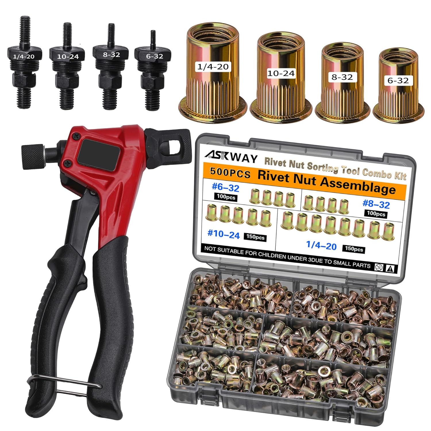 Rivet Nut Tool Kit, 660PCS Metric Rivet Nut Combination (M6/M5/M4/M3), Suitable for Furniture, Decoration, Automotive, Marine and Industrial Applications