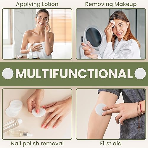 Miniatura 7 de Almohadillas redondas de algodón para cara, paquete de 300 unidades, 3 capas de maquillaje de ojos y removedor de esmalte de uñas, almohadilla