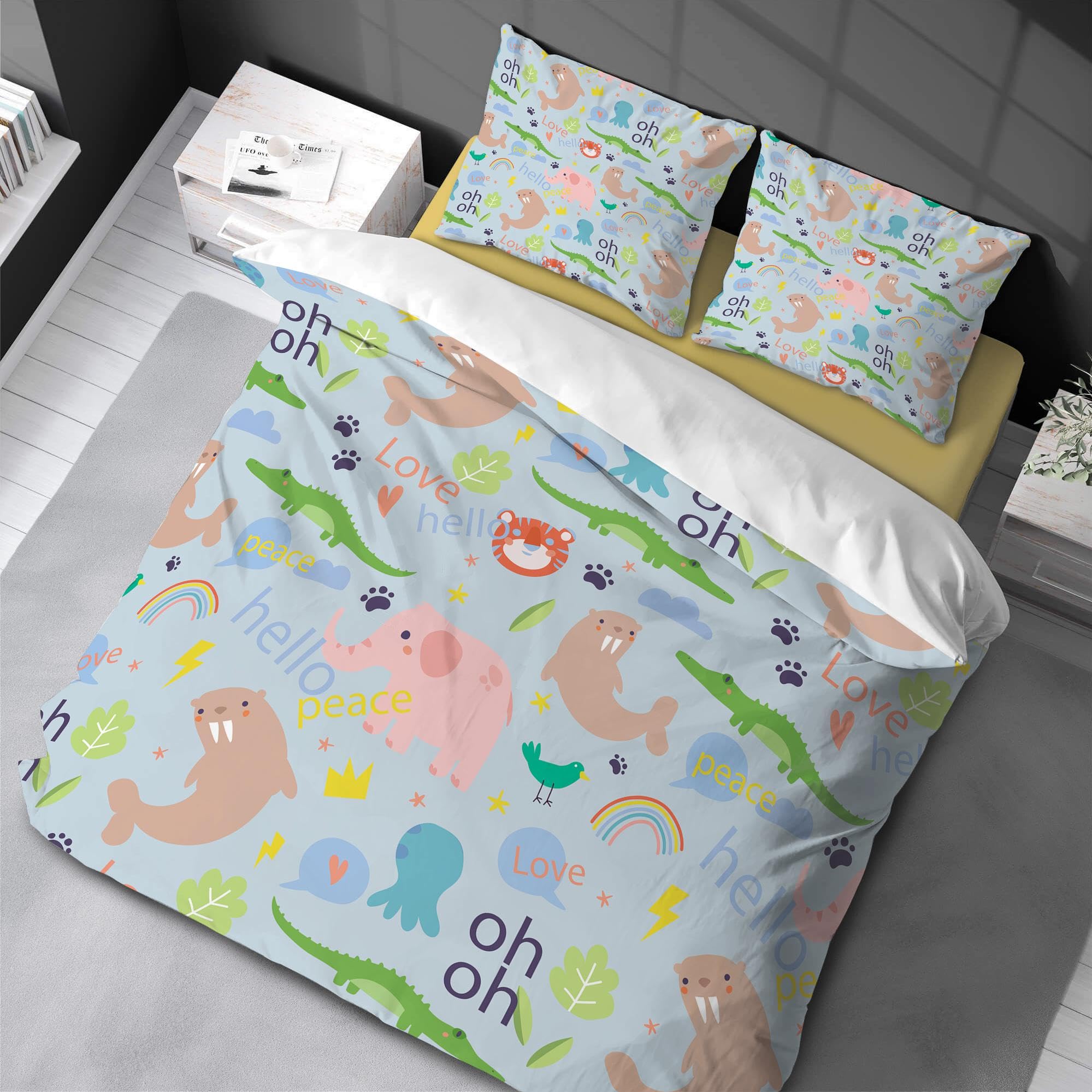 Parure de lit crocodile grand format 230x260 avec taies d'oreiller pour lit enfant